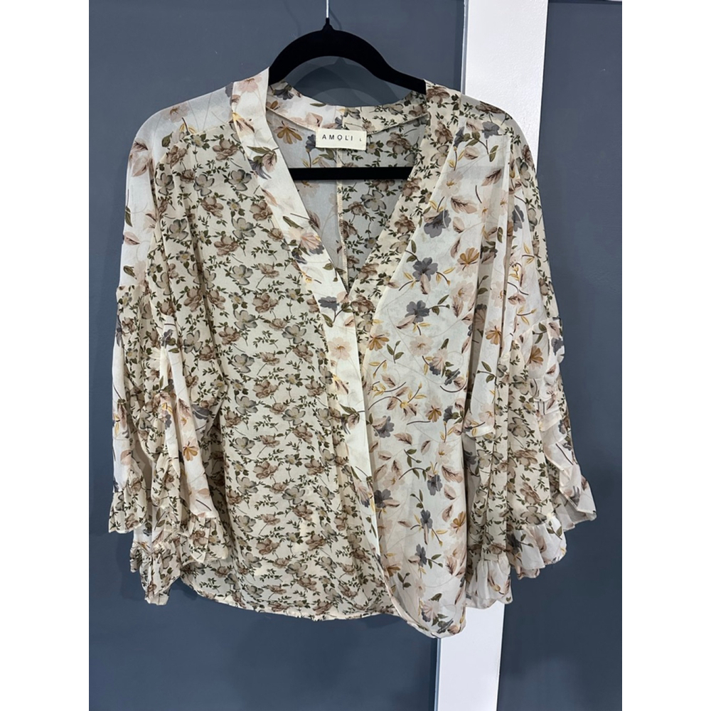 Women's AMOLI Floral Blouse M Beige Brown